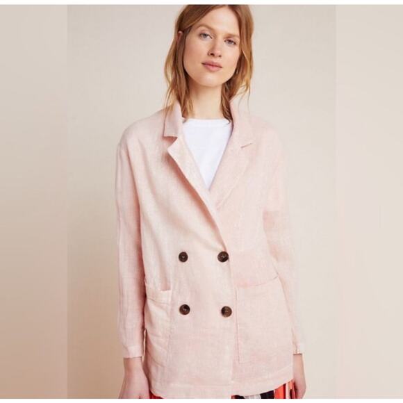 Amadi Kaye Linen Blend Metallic Oversized Unstructured Blazer Jacket Anthro XS - Picture 1 of 15